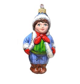 Hand Painted Winter Boy Glass Ornament