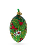 Pearl on Green Leaf Glass Egg Ornament