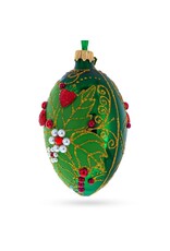 Pearl on Green Leaf Glass Egg Ornament