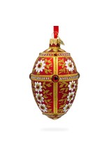 White Flowers on Red and Gold Glass Egg Ornament
