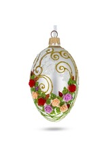 Rose Bouquet on Silver Royal Glass Egg Ornament