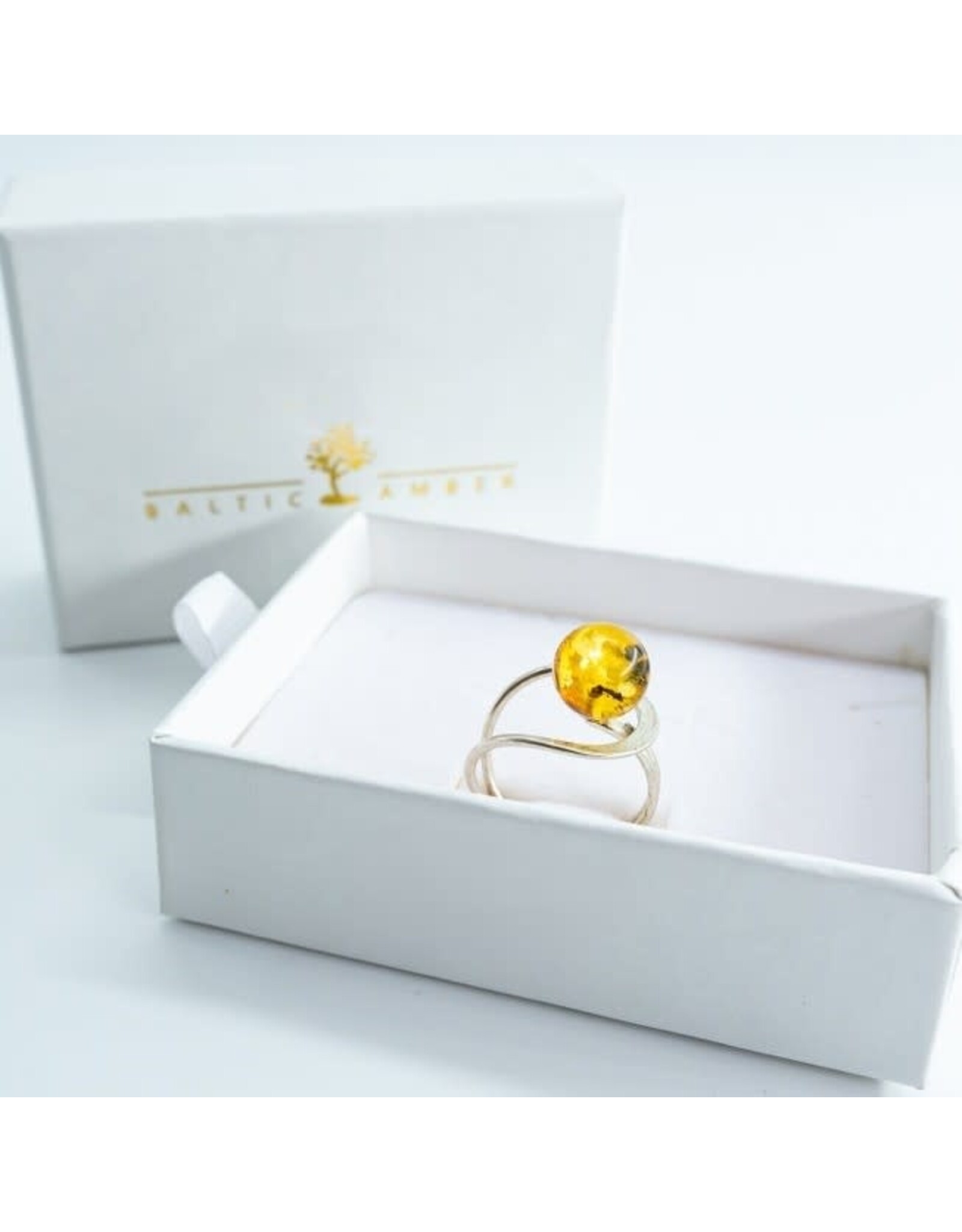 Cosmic Embrace Citrine Baltic Amber Ring