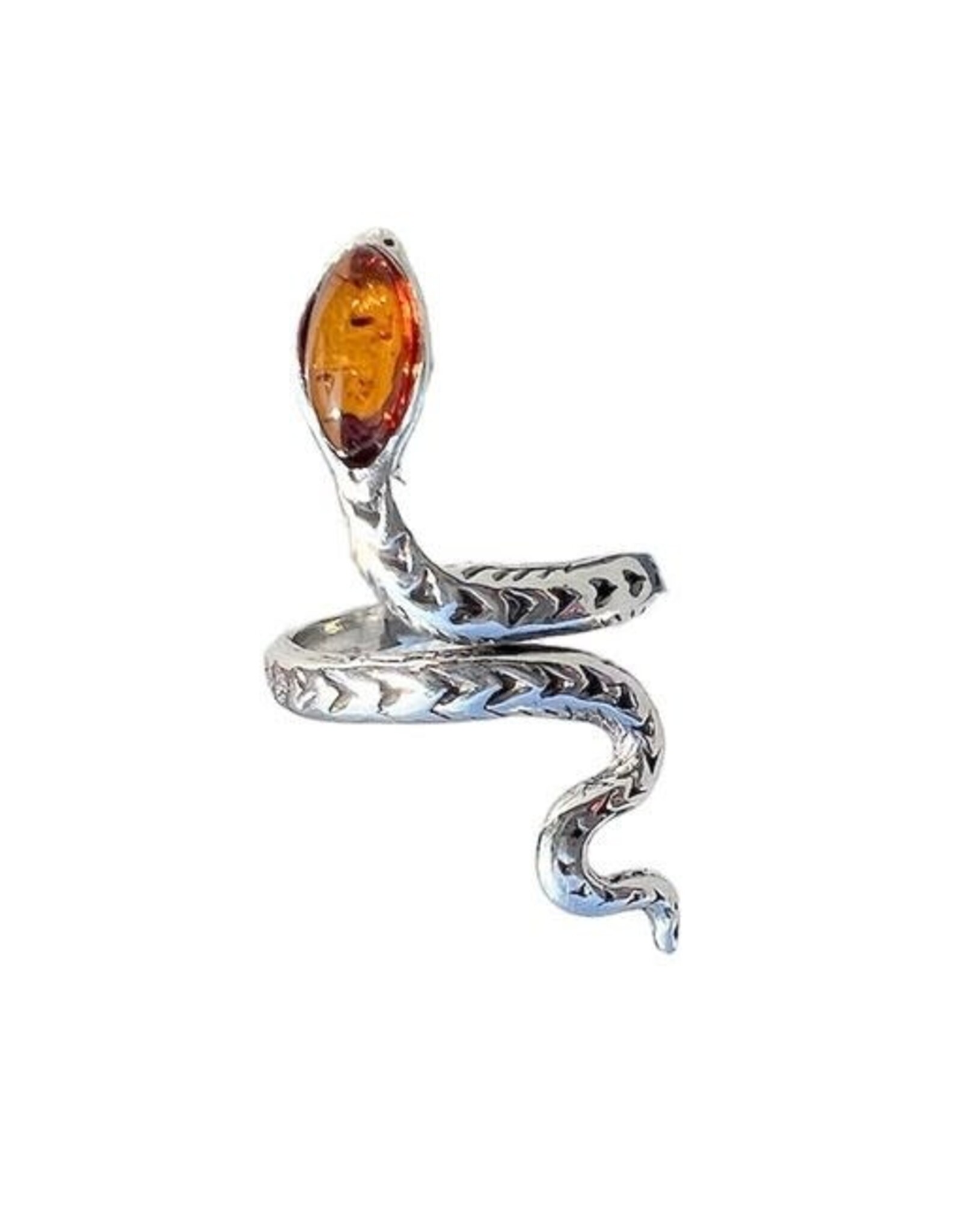Snake Baltic Amber Sterling Silver Adjustable Ring