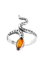 Snake Baltic Amber Sterling Silver Adjustable Ring