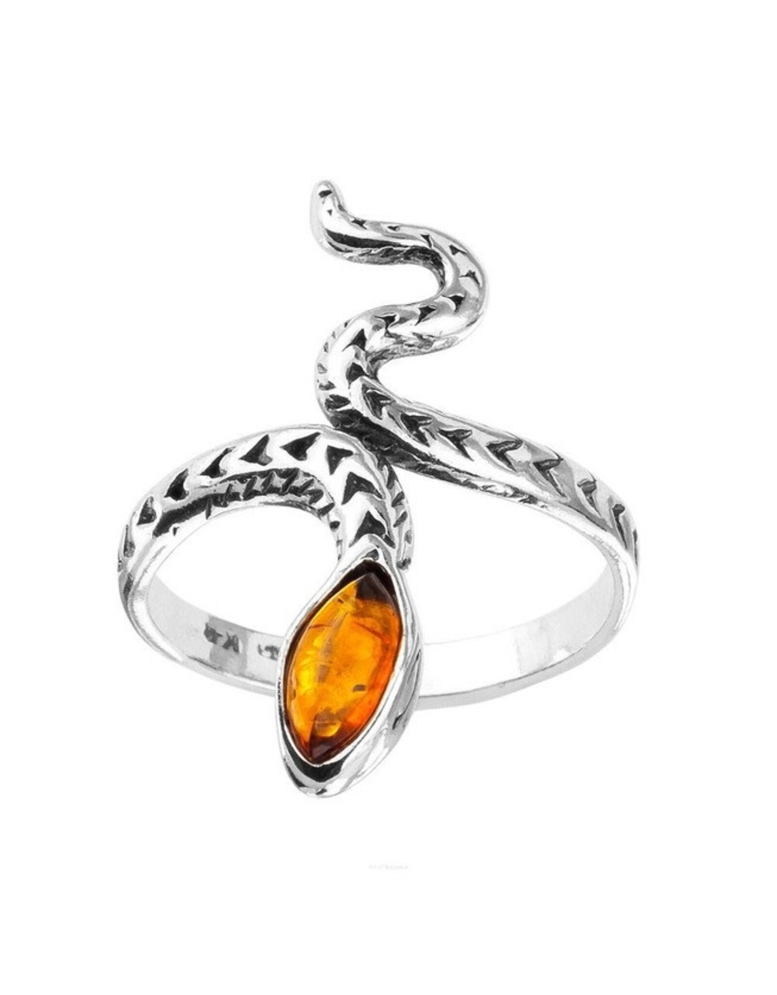 Snake Baltic Amber Sterling Silver Adjustable Ring