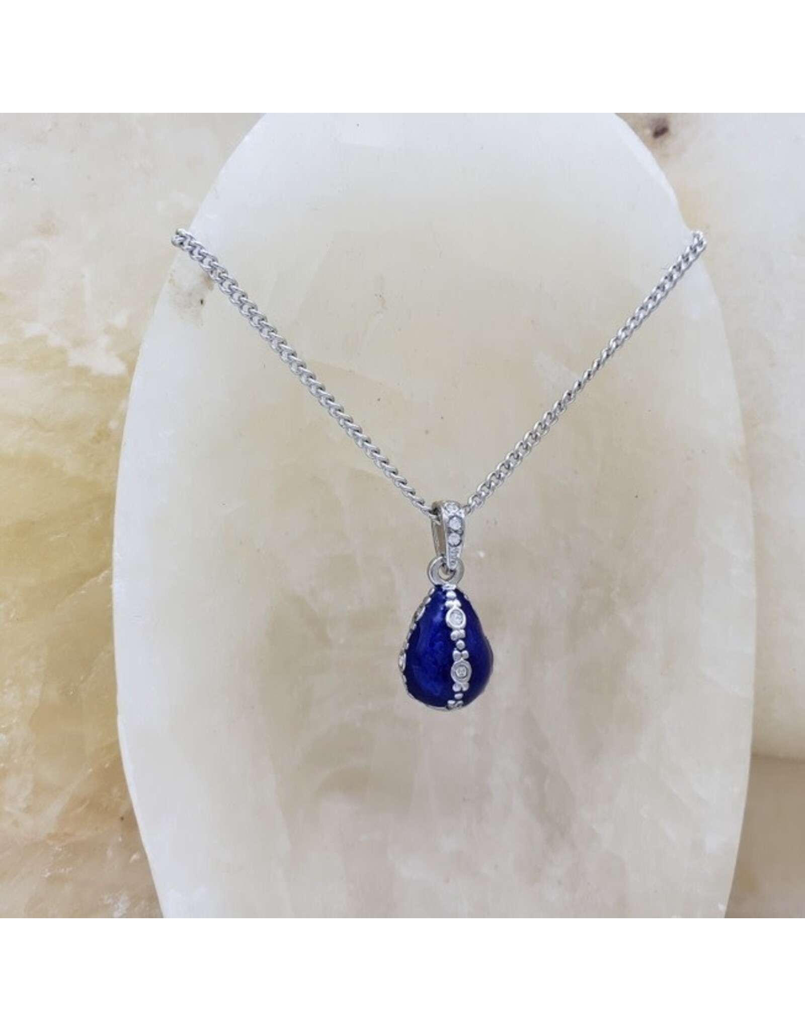 Jeweled Blue Egg Fabergé Egg Pendant Necklace