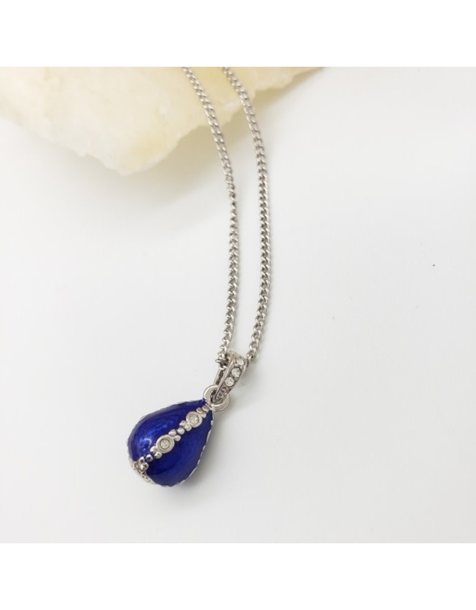 Jeweled Blue Egg Fabergé Egg Pendant Necklace