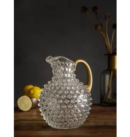 Czech Glass Clear Hobnail Pitcher with Golden Handle