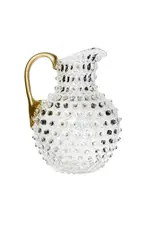 Czech Glass Clear Hobnail Pitcher with Golden Handle