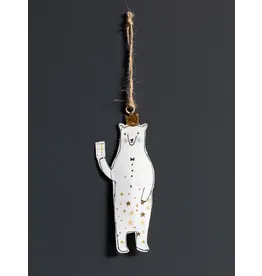 White Iron Bear Ornament with Golden Crown