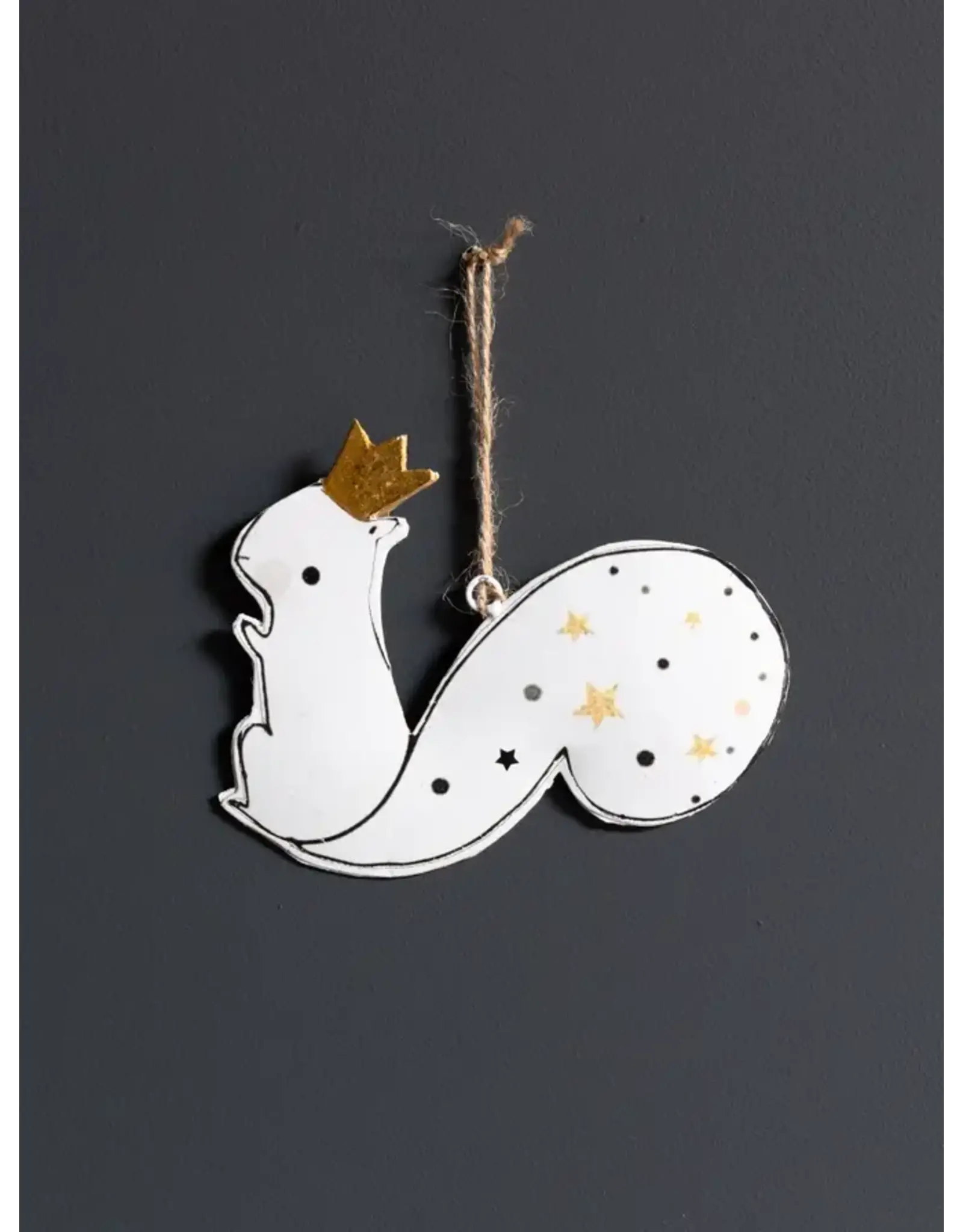 White Iron Squirrel with Golden Crown Ornament
