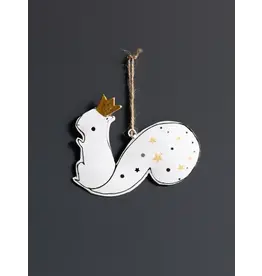 White Iron Squirrel with Golden Crown Ornament