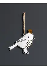 White Iron Bird Ornament with Golden Crown