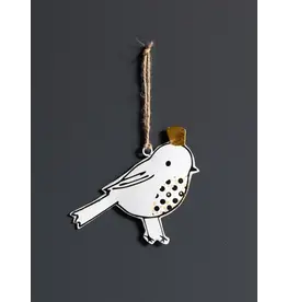White Iron Bird Ornament with Golden Crown