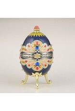 Fabergé Inspired Bejeweled Blue Music Box Egg