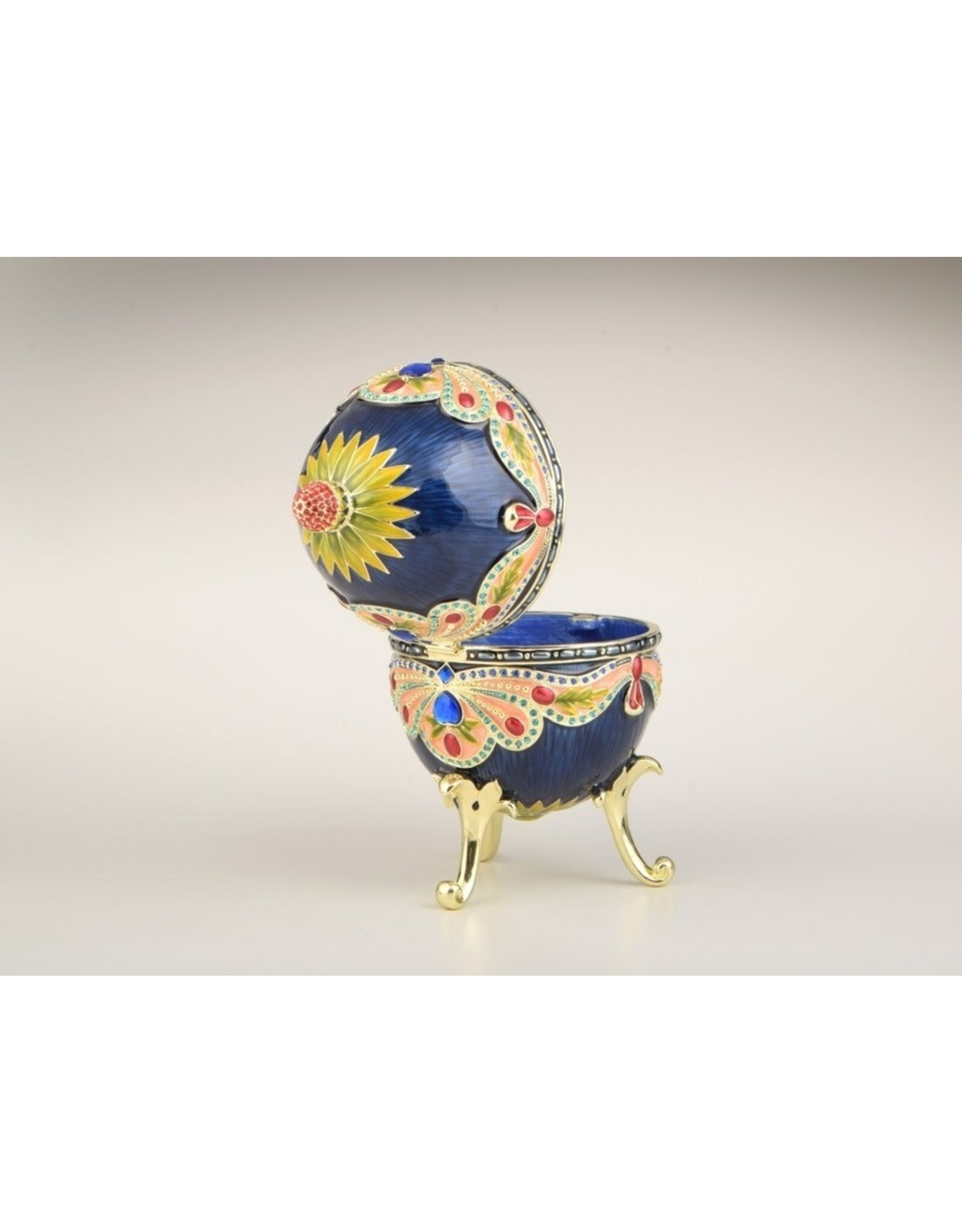 Fabergé Inspired Bejeweled Blue Music Box Egg