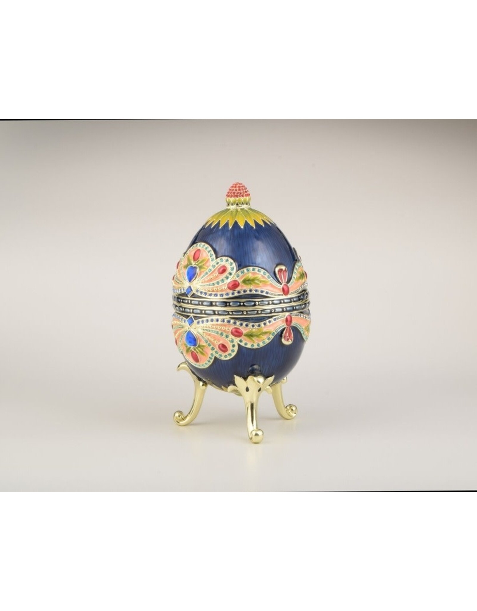Fabergé Inspired Bejeweled Blue Music Box Egg