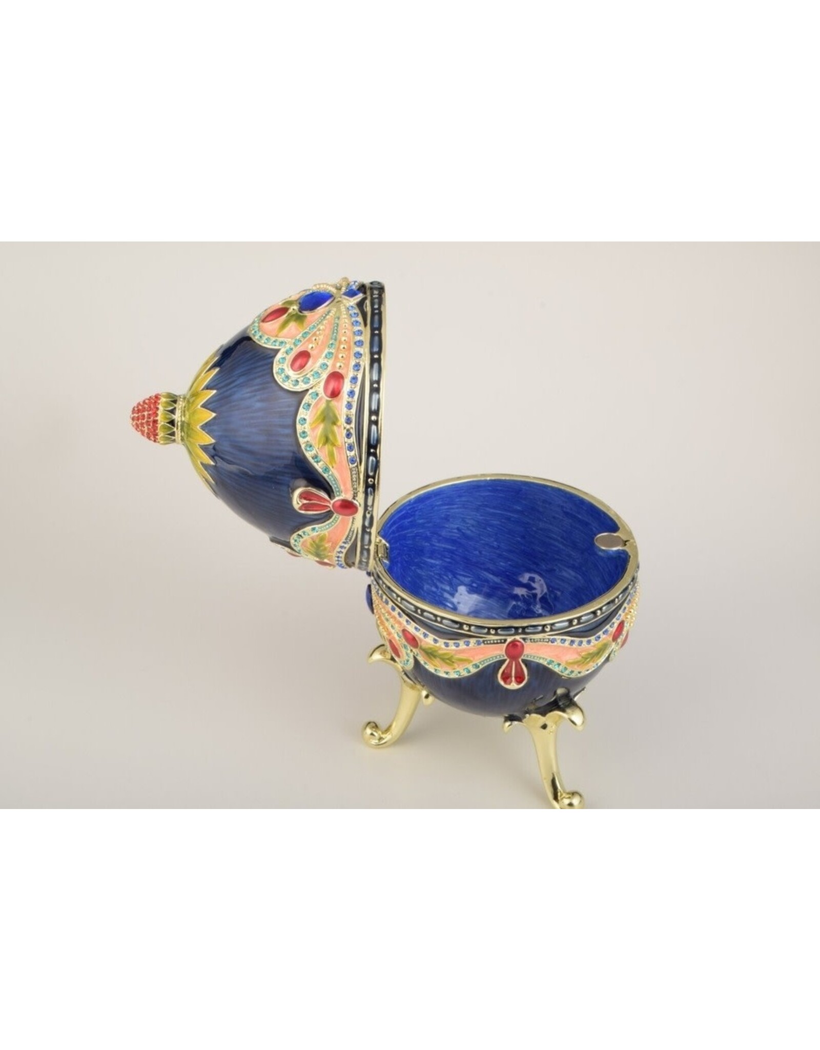 Fabergé Inspired Bejeweled Blue Music Box Egg