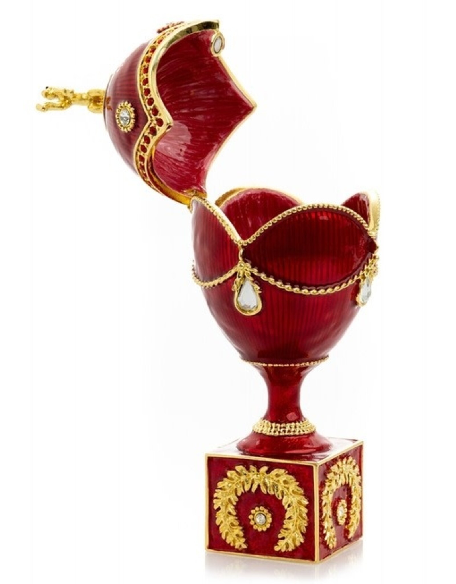 Red Fabergé Inspired Egg w/ Horse Trinket Box