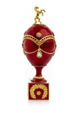 Red Fabergé Inspired Egg w/ Horse Trinket Box