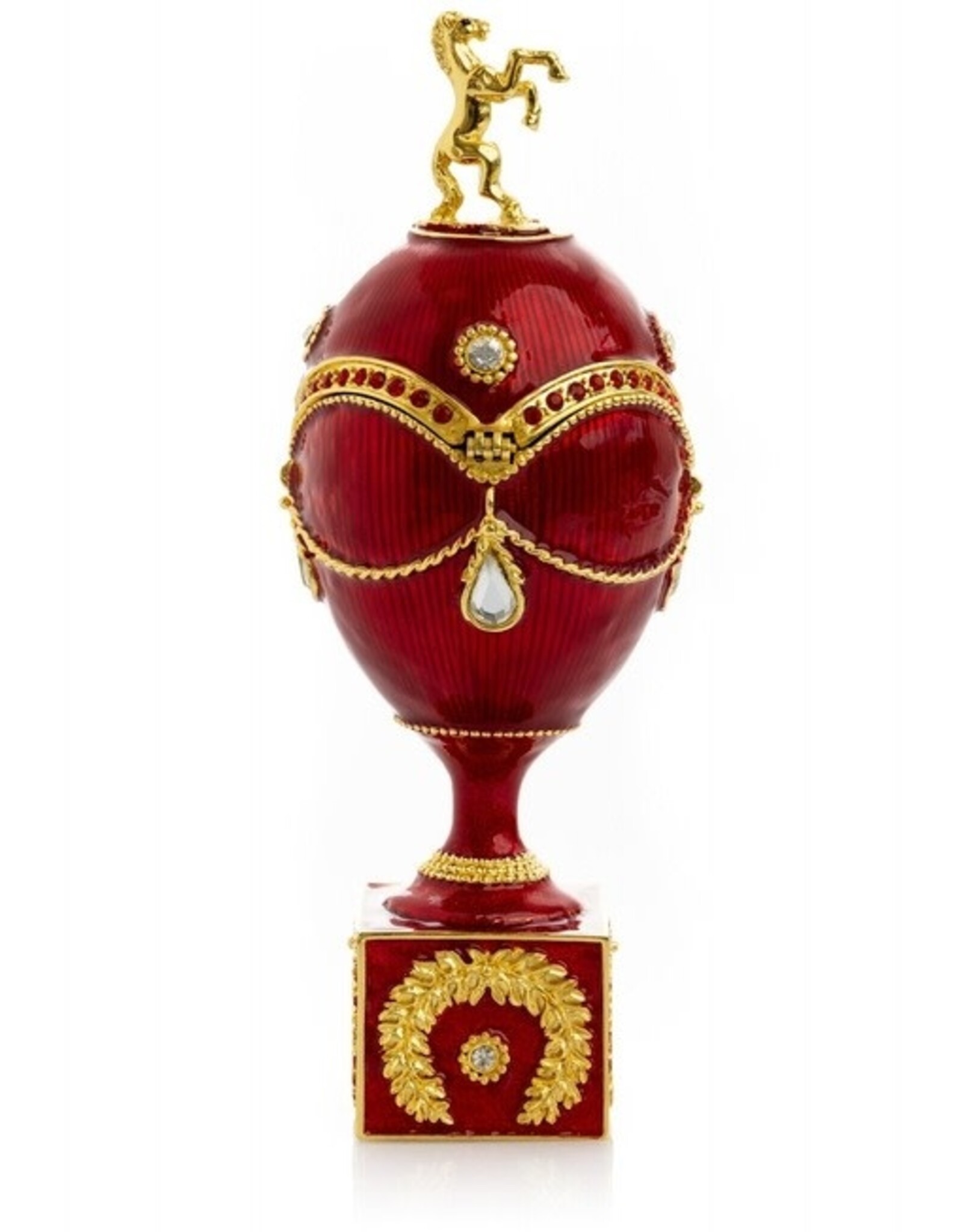 Red Fabergé Inspired Egg w/ Horse Trinket Box