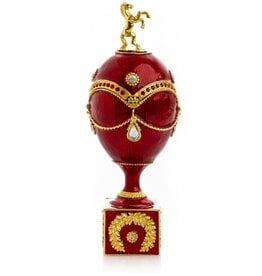 Red Fabergé Inspired Egg w/ Horse Trinket Box