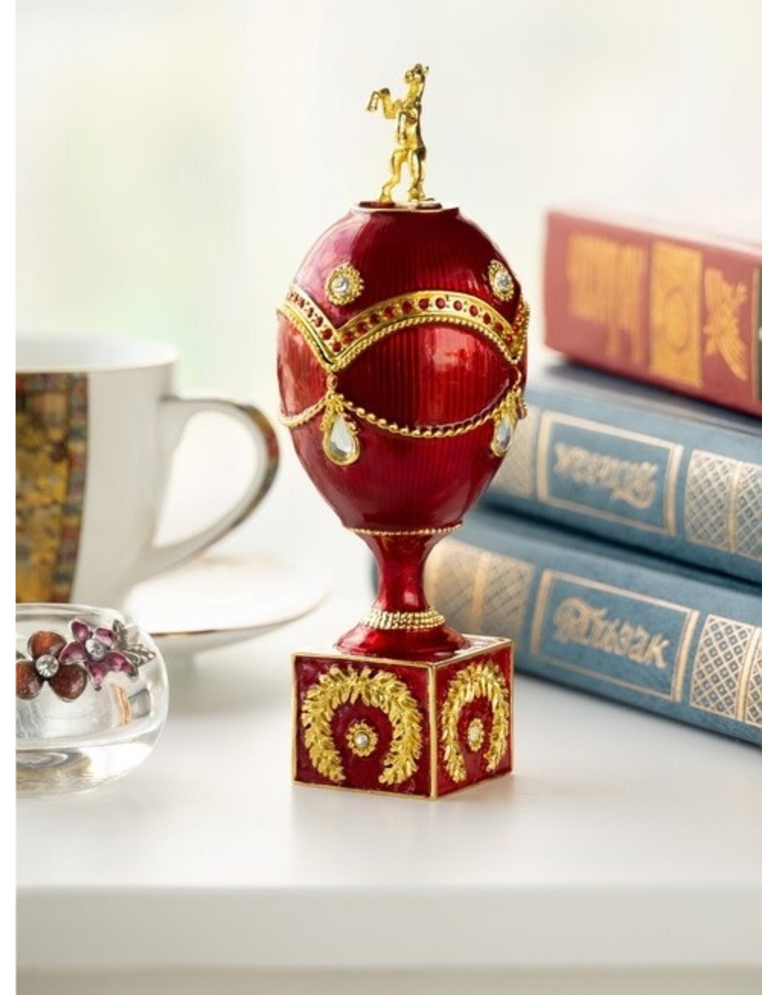 Red Fabergé Inspired Egg w/ Horse Trinket Box