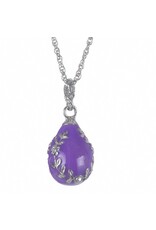 Silver Leaves on Purple Fabergé Inspired Egg Pendant Necklace
