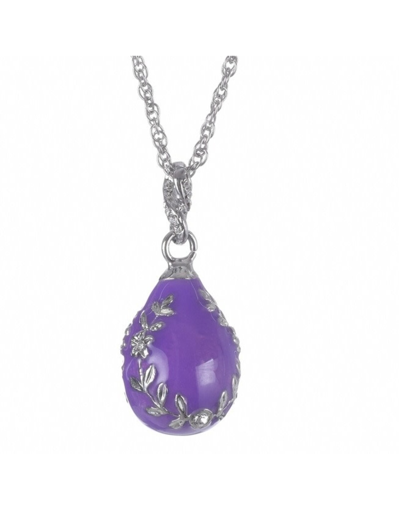 Silver Leaves on Purple Fabergé Inspired Egg Pendant Necklace