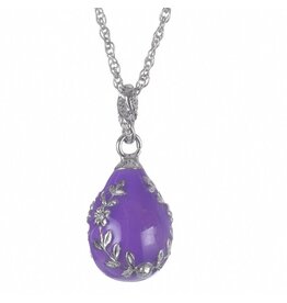 Silver Leaves on Purple Fabergé Inspired Egg Pendant Necklace