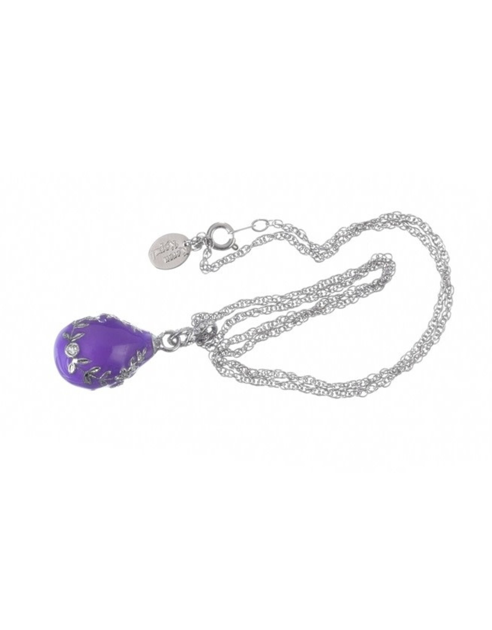Silver Leaves on Purple Fabergé Inspired Egg Pendant Necklace