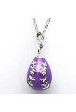 Silver Leaves on Purple Fabergé Inspired Egg Pendant Necklace