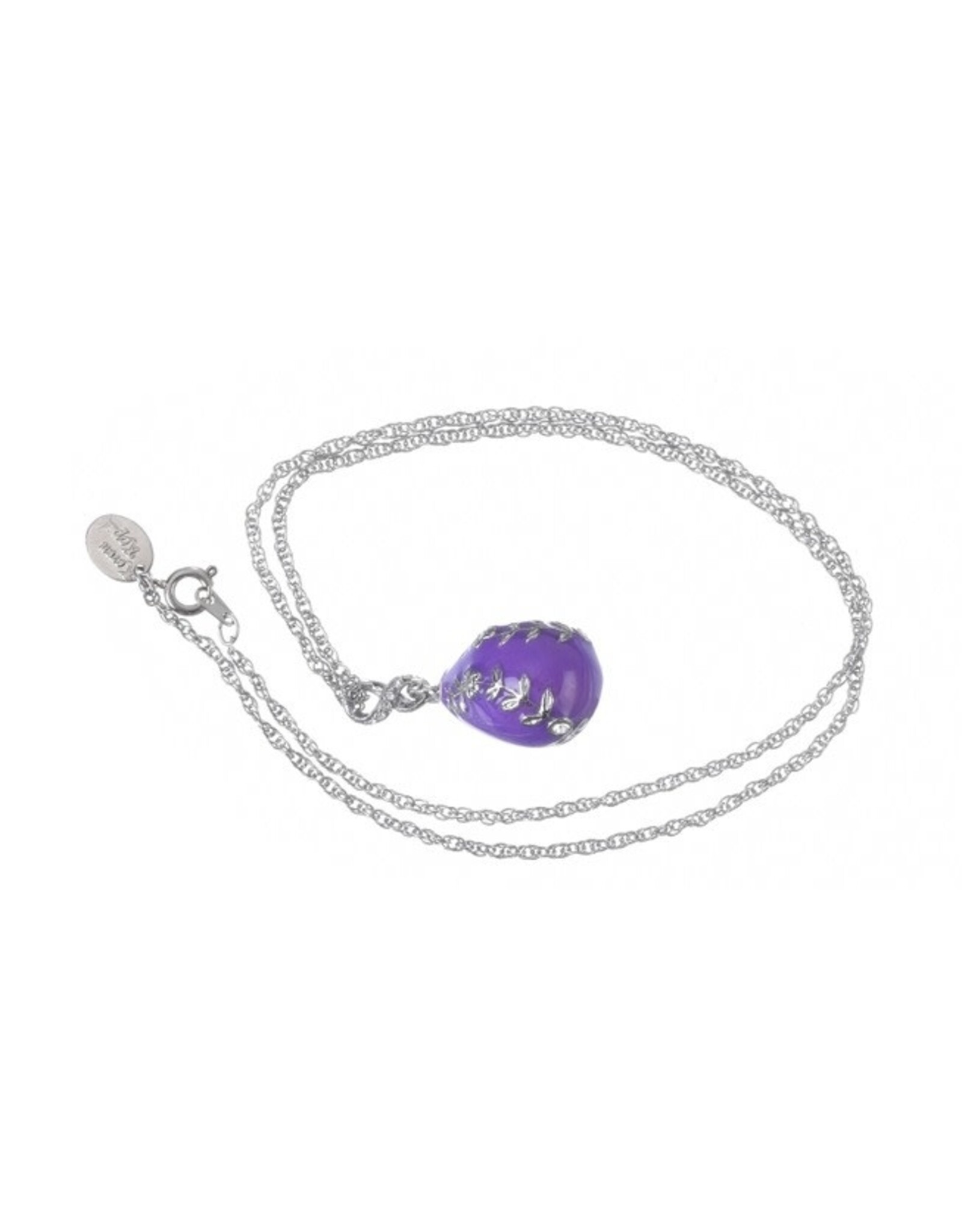 Silver Leaves on Purple Fabergé Inspired Egg Pendant Necklace