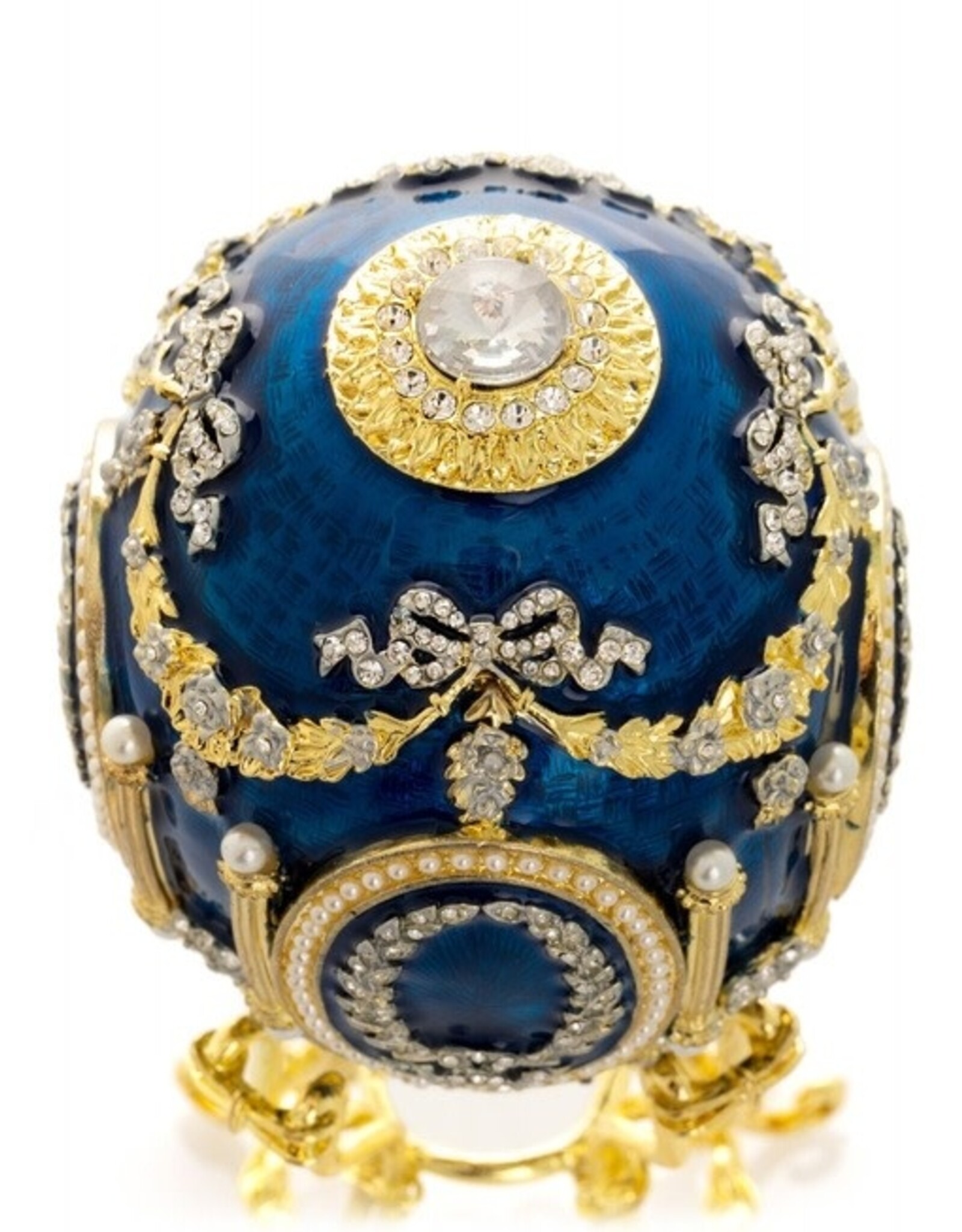 Royal Blue w/ Swan Fabergé Inspired Egg Trinket Box