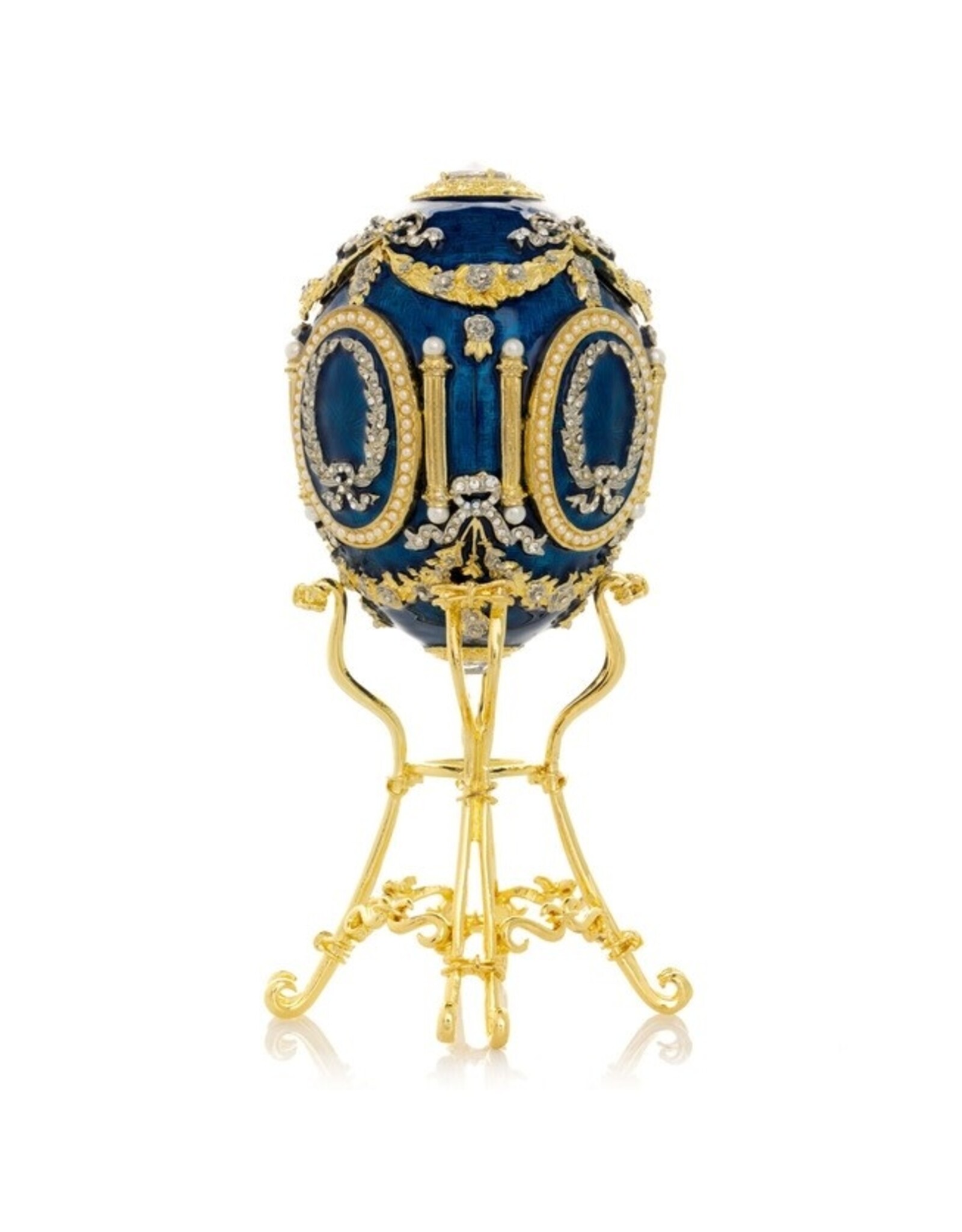 Royal Blue w/ Swan Fabergé Inspired Egg Trinket Box