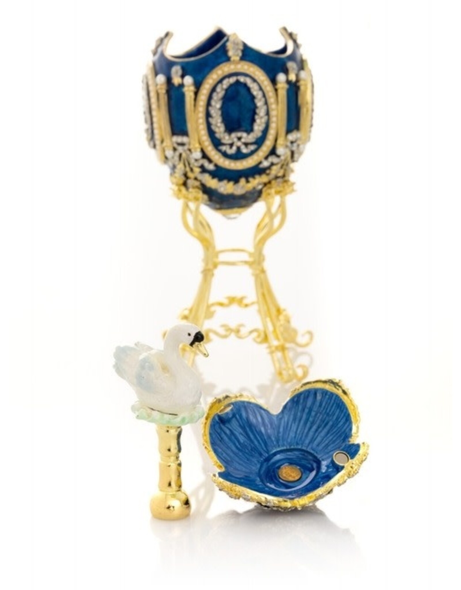 Royal Blue w/ Swan Fabergé Inspired Egg Trinket Box
