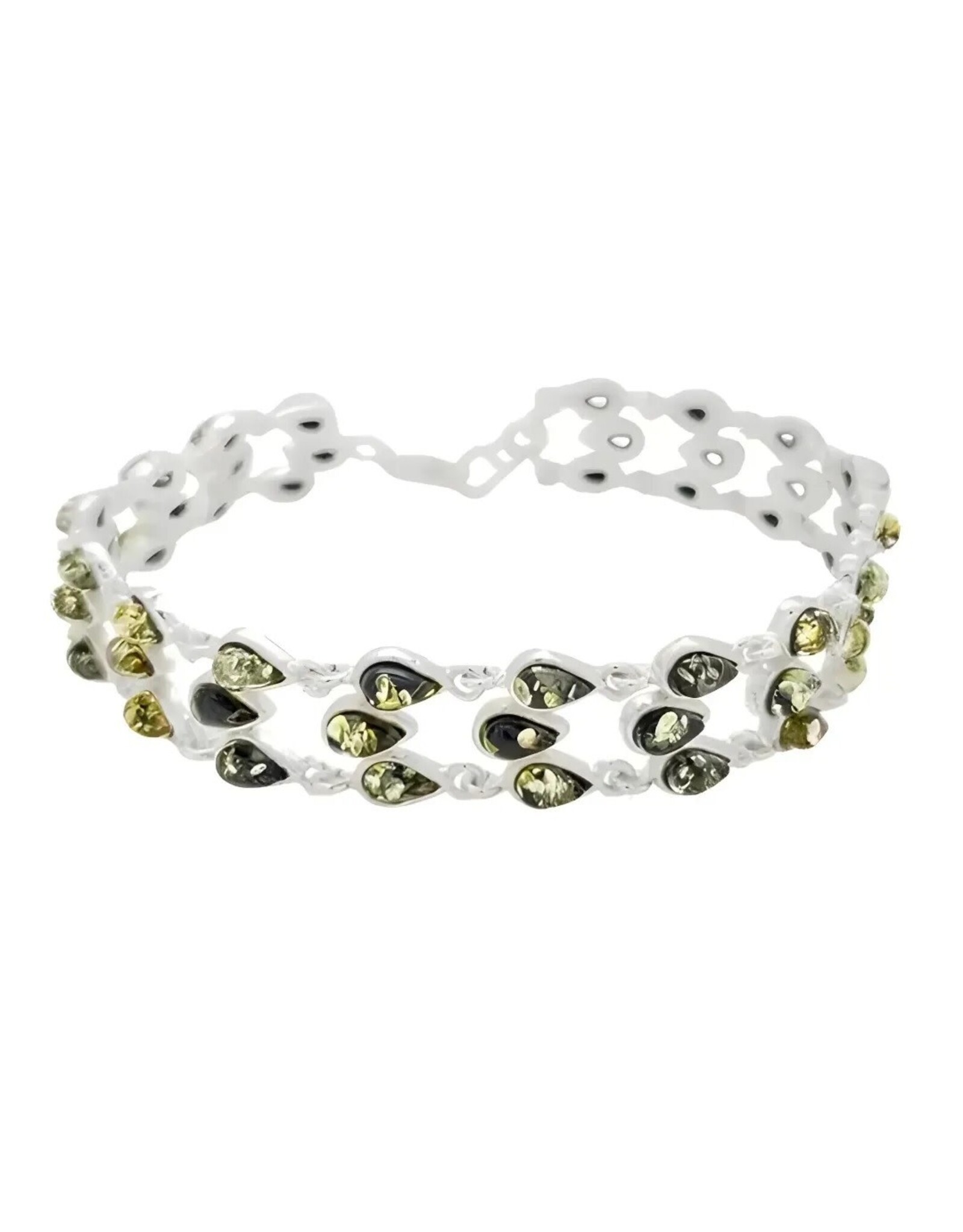 Interwoven Tears Chartruese Baltic Amber Sterling Silver Bracelet