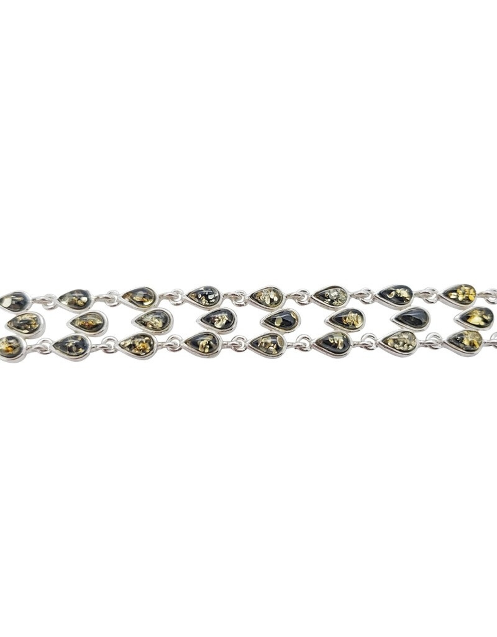 Interwoven Tears Chartruese Baltic Amber Sterling Silver Bracelet