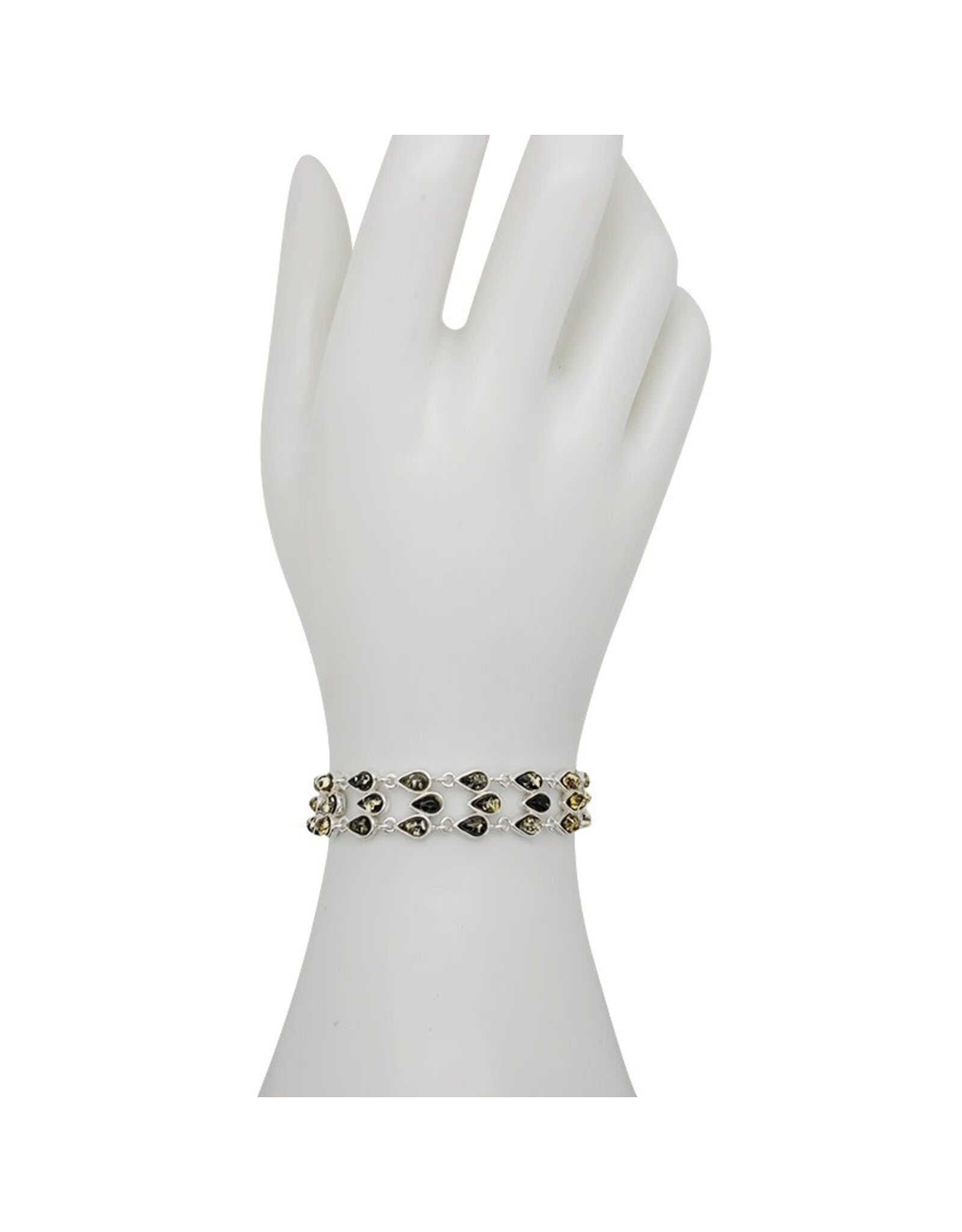 Interwoven Tears Chartruese Baltic Amber Sterling Silver Bracelet