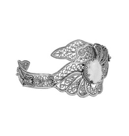 Sterling Silver Filigree Mother of Pearl Swan Cuff Bracelet