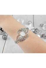 Sterling Silver Filigree Mother of Pearl Swan Cuff Bracelet