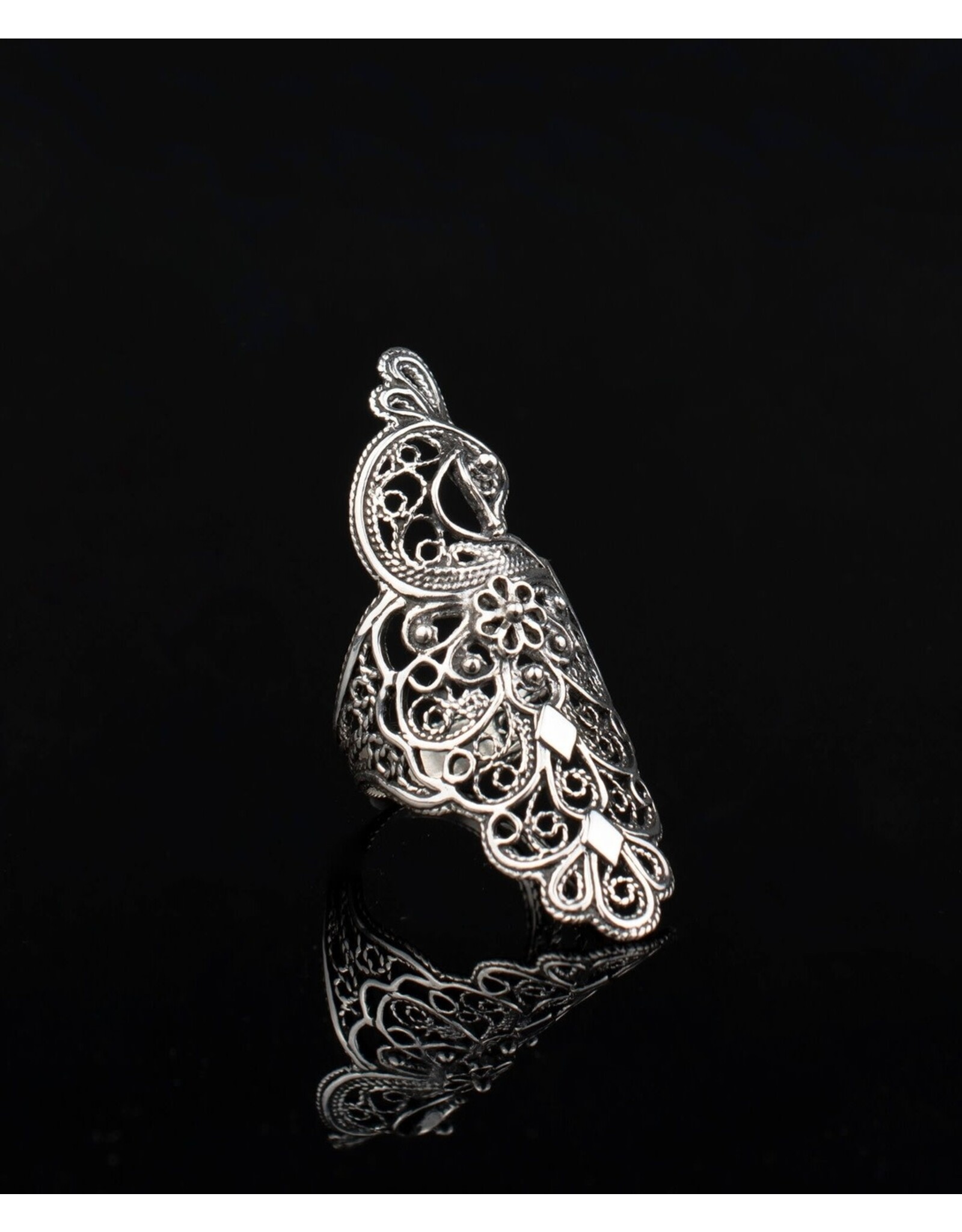 Filigranist Peacock Filigree Sterling Silver Ring Size 6