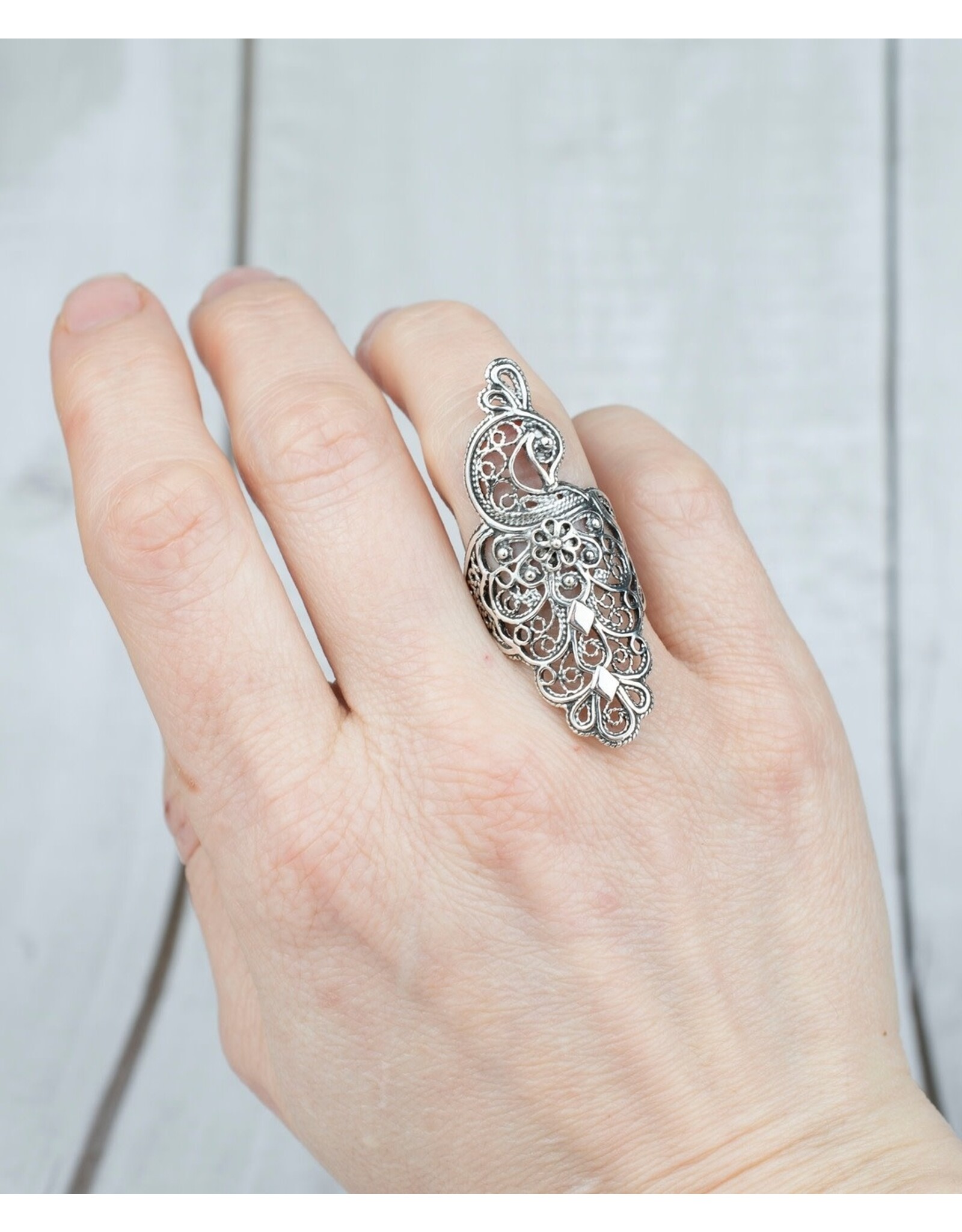 Filigranist Peacock Filigree Sterling Silver Ring Size 6