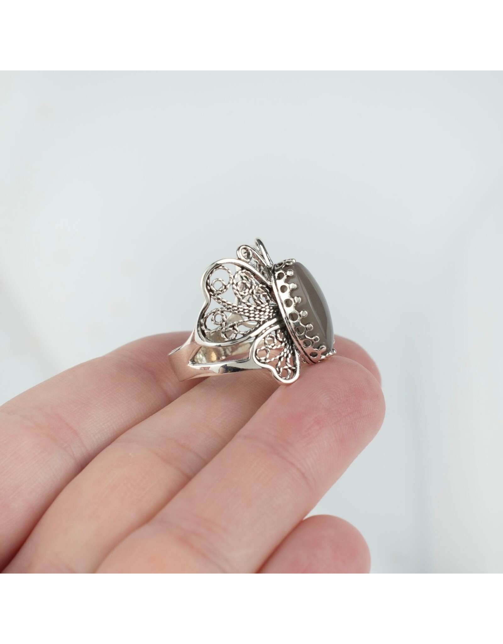 Filigree Moonstone Butterfly Sterling Silver Ring Size 6