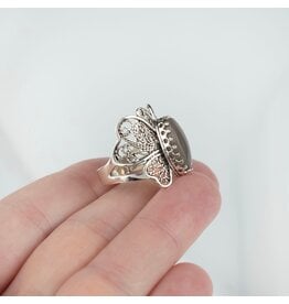 Filigree Moonstone Butterfly Sterling Silver Ring Size 6
