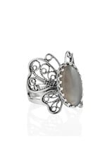 Filigree Moonstone Butterfly Sterling Silver Ring Size 6