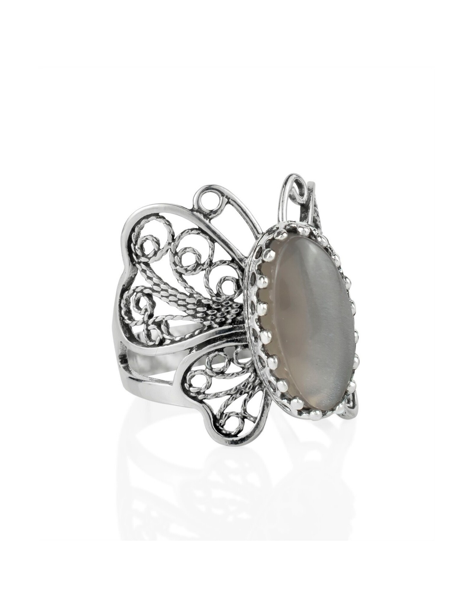 Filigree Moonstone Butterfly Sterling Silver Ring Size 6