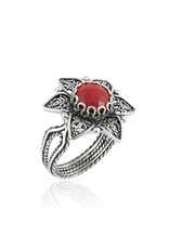Filigree Coral Daisy Sterling Silver Ring Size 6