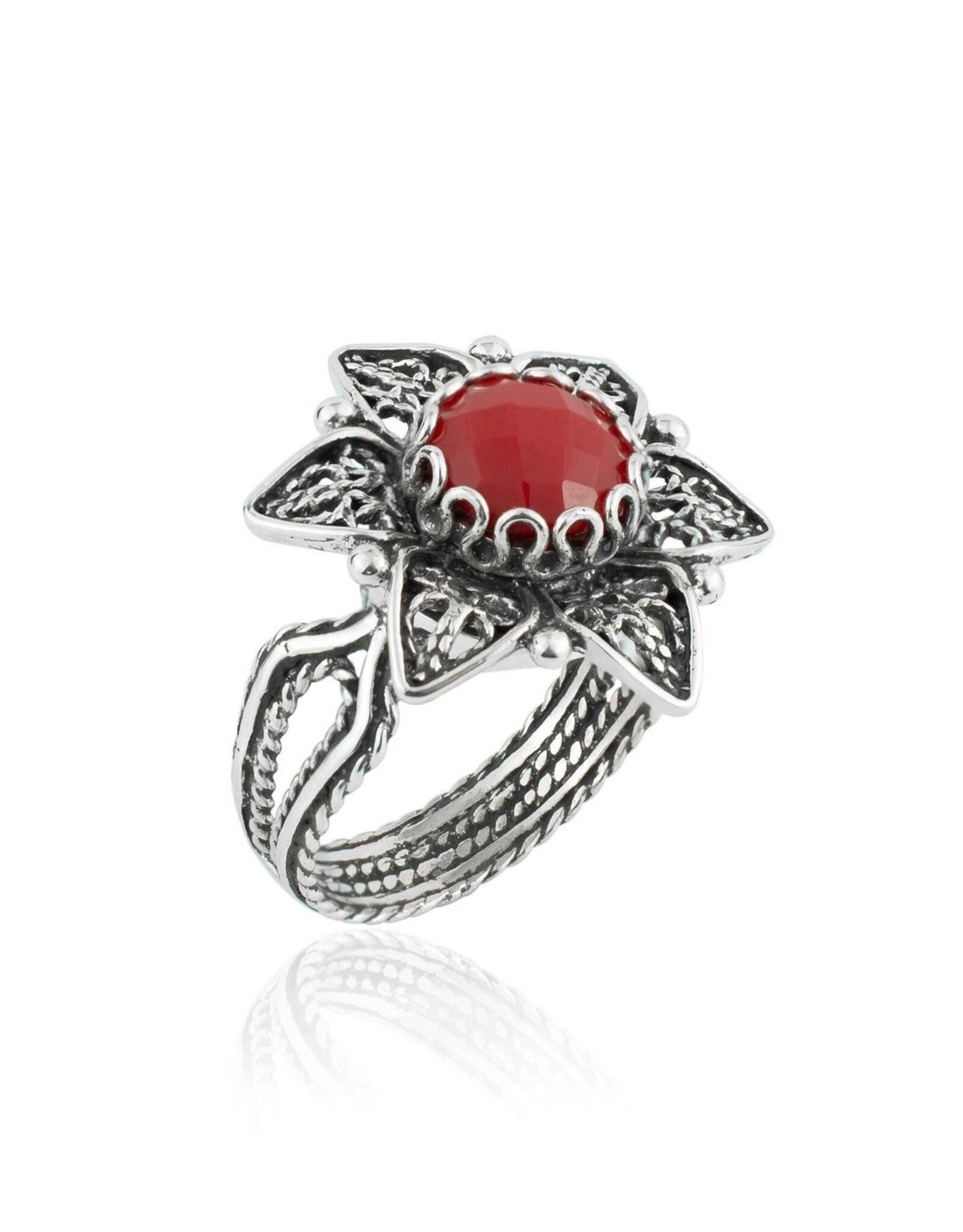 Filigree Coral Daisy Sterling Silver Ring Size 6