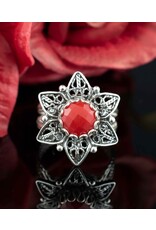 Filigree Coral Daisy Sterling Silver Ring Size 6
